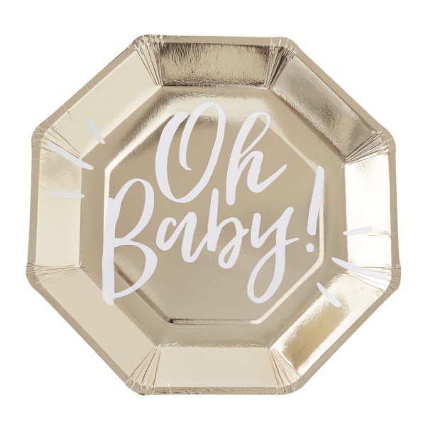 Baby shower tallerkener - Oh Baby i guld