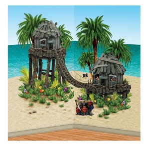 Pirat Scene i plast med pirat hytte
