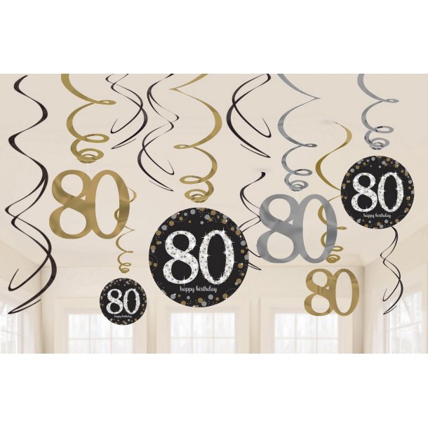 Swirls sparkling gold Køb pynt til 80 års fødselsdag