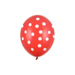 Ballon  30 cm i Rd med hvide prikker