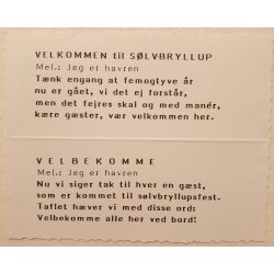 Slvbryllup sangkort -Bordkort