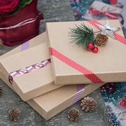 Satinbnd med Juleprint - Guld og Hvid