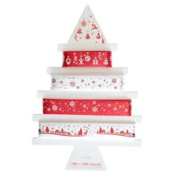 Satinbnd med Juleprint - Rd og Hvid