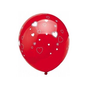 Rd ballon med hvide hjerter 50stk