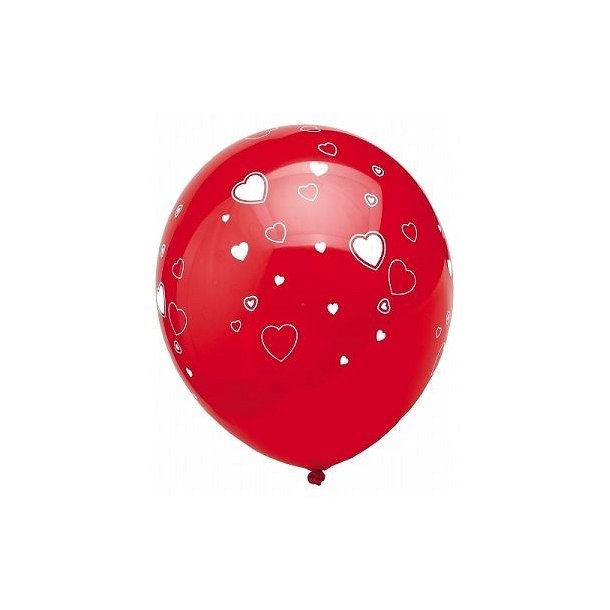 Rd ballon med hvide hjerter 50stk