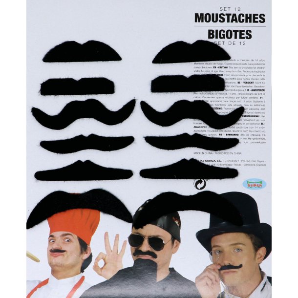 Moustache -12 stk Oversk�g i sort filt