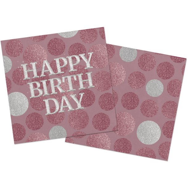 Happy birthday servietter - Lyserd og slv