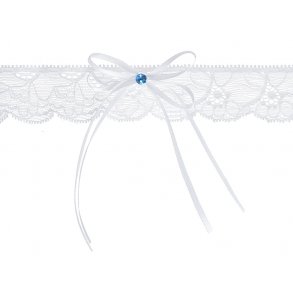 Strmpebnd  hvidt med sljfe og bl sten