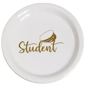 Student tallerken i hvid og guld