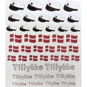  Student klisterm�rken med r�da m�ssor och Danska flaggor