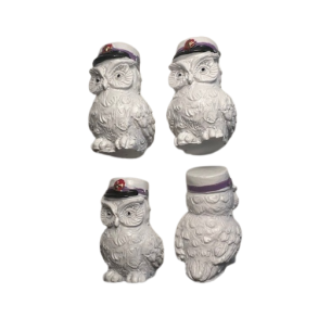 Student uggla i resin med lila band