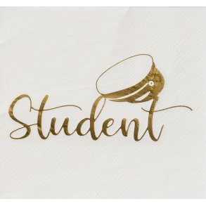 Student serviet 25x25 i hvid og guld