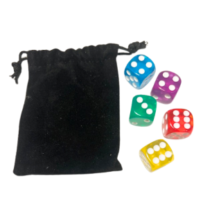 Terninger 5 stk. i kulrt akryl med pose