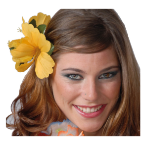 Hawaii hrclips med dobbelt blomst i gul