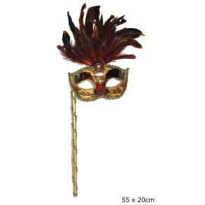 Venetiansk mask p pinne med fjdrar