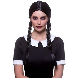 Paryk med lange fletninger i sort