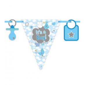 Banderoll med flagg, its a BOY med stork